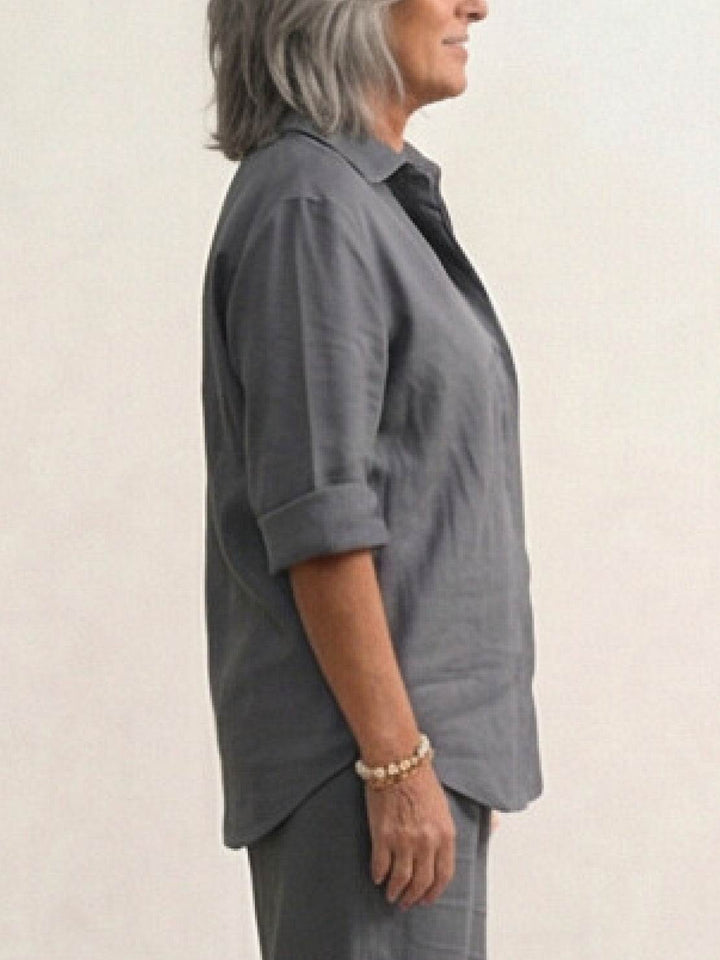 Women's Casual Button-Down Shirt and Wide-Leg Pants Set