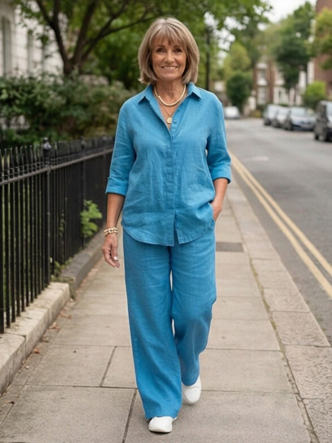 Women's Casual Button-Down Shirt and Wide-Leg Pants Set