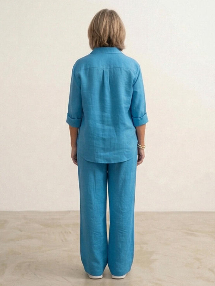 Women's Casual Button-Down Shirt and Wide-Leg Pants Set