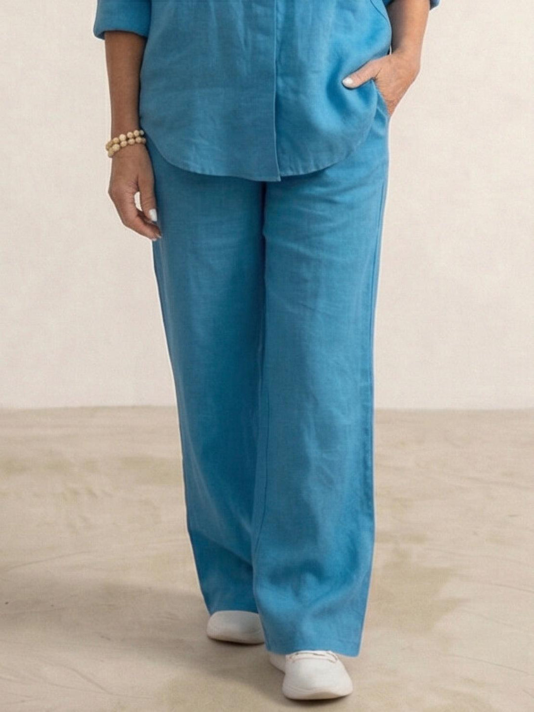 Women's Casual Button-Down Shirt and Wide-Leg Pants Set