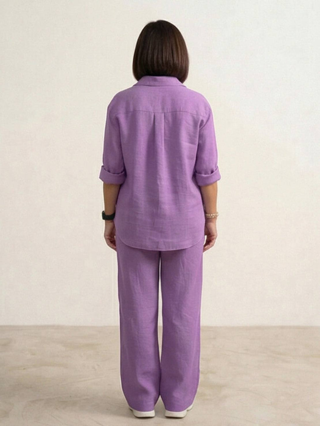 Women's Casual Button-Down Shirt and Wide-Leg Pants Set