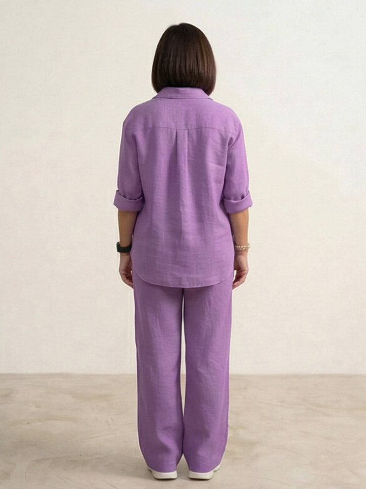 Women's Casual Button-Down Shirt and Wide-Leg Pants Set