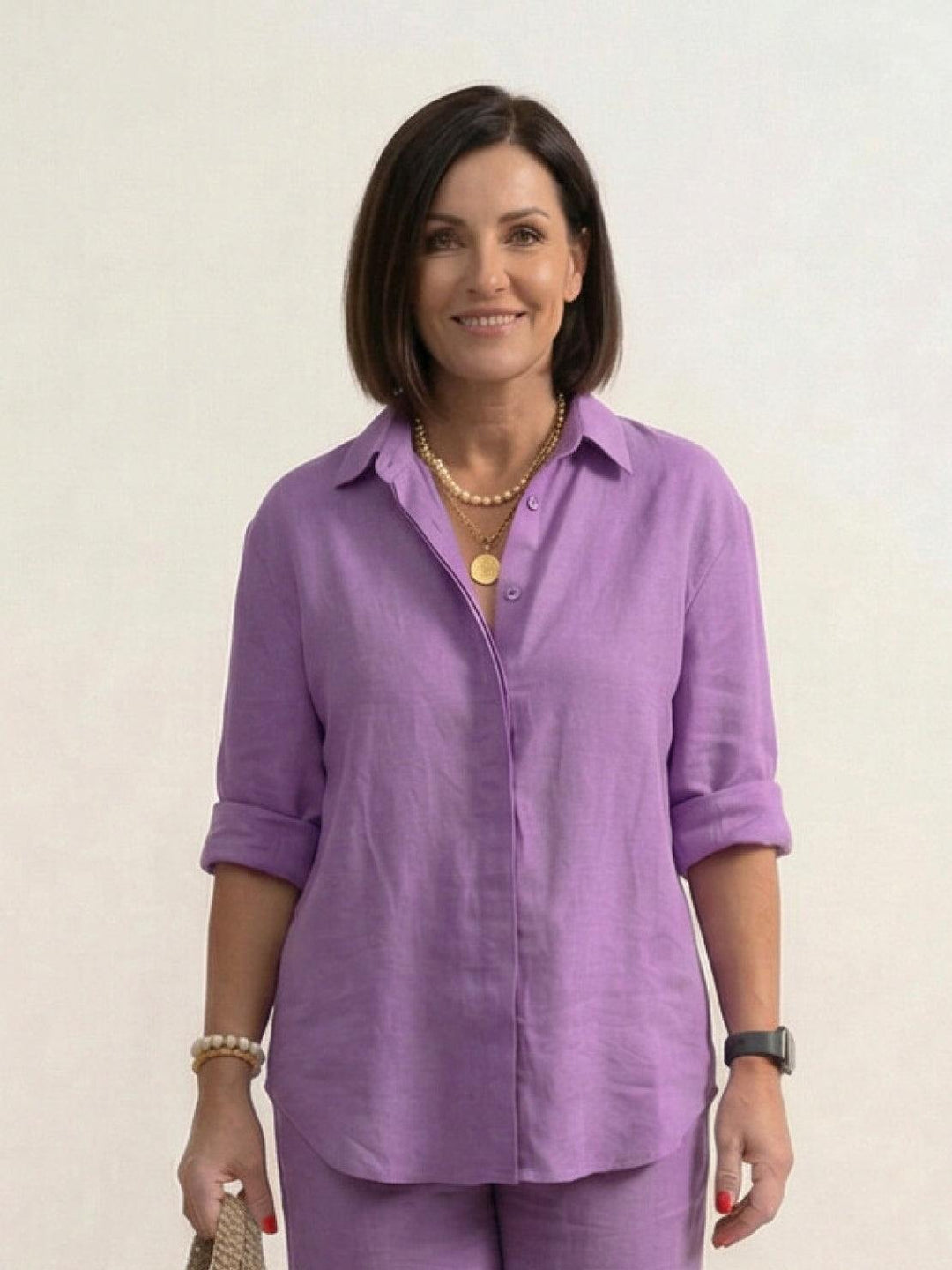 Women's Casual Button-Down Shirt and Wide-Leg Pants Set