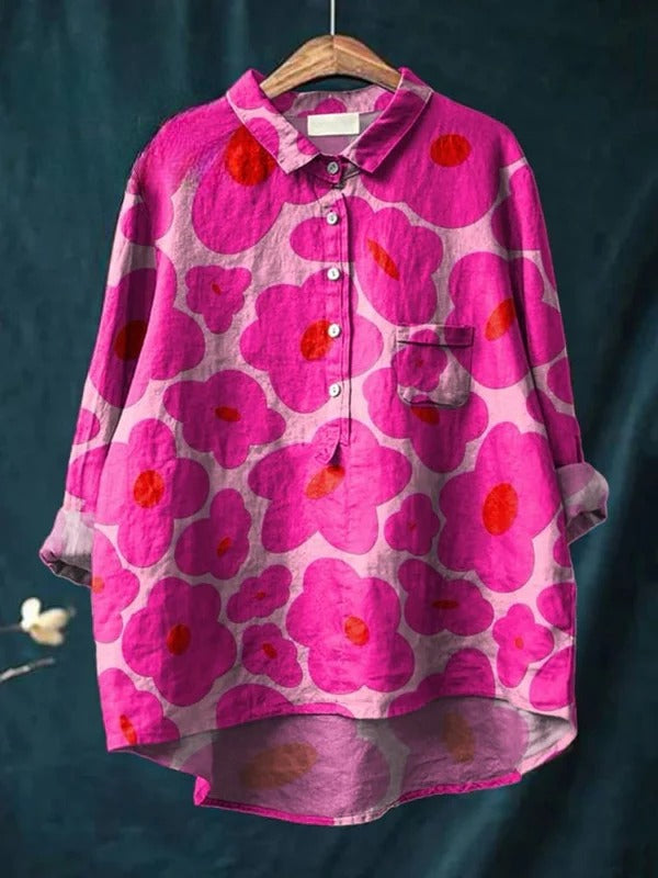 Women's Vibrant Pink Floral Pattern Printed Casual Shirt