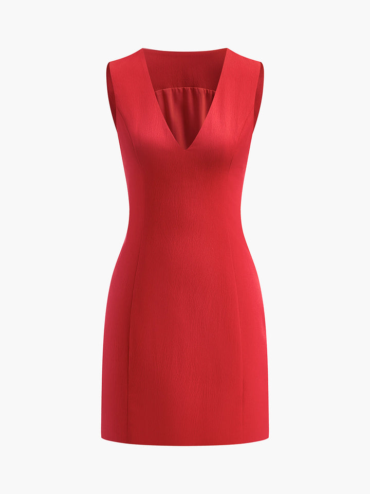 Women's V-Neck Mini Dress Sleeveless Fitted Summer Dress