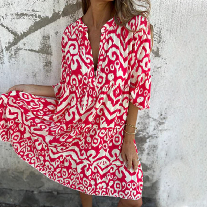 Women's Printed Draped Elegant Dress