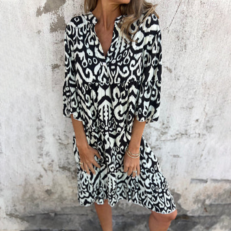 Women's Printed Draped Elegant Dress