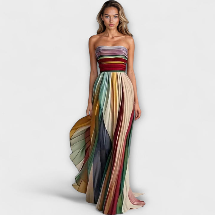Women’s Pleated Rainbow Strapless Dress
