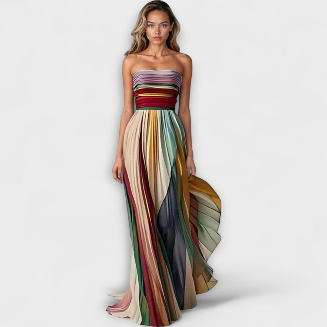 Women’s Pleated Rainbow Strapless Dress