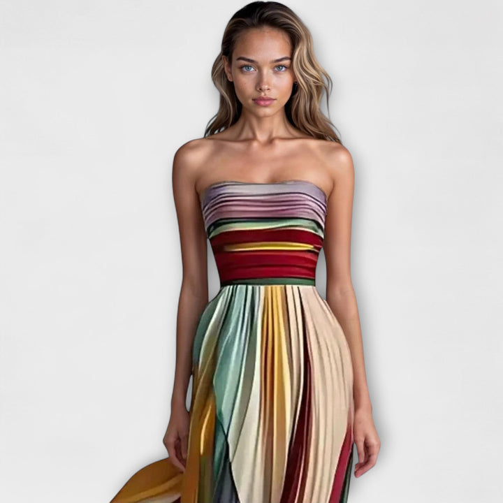 Women’s Pleated Rainbow Strapless Dress