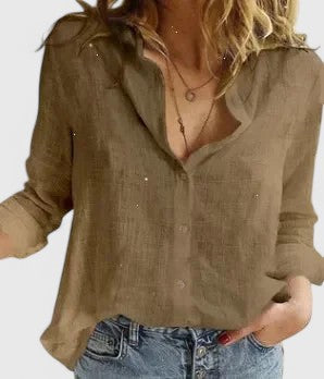 Women's Linen Button Down Shirt Relaxed Fit Collar