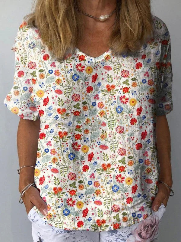 Women's Pastoral Floral Art Print Blouse