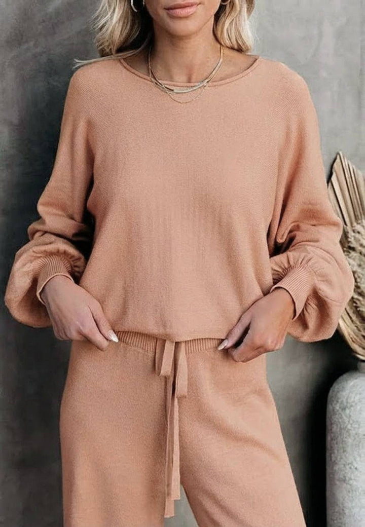 Women's Casual Two-Piece Set Cropped Jumper & Wide Leg Trousers