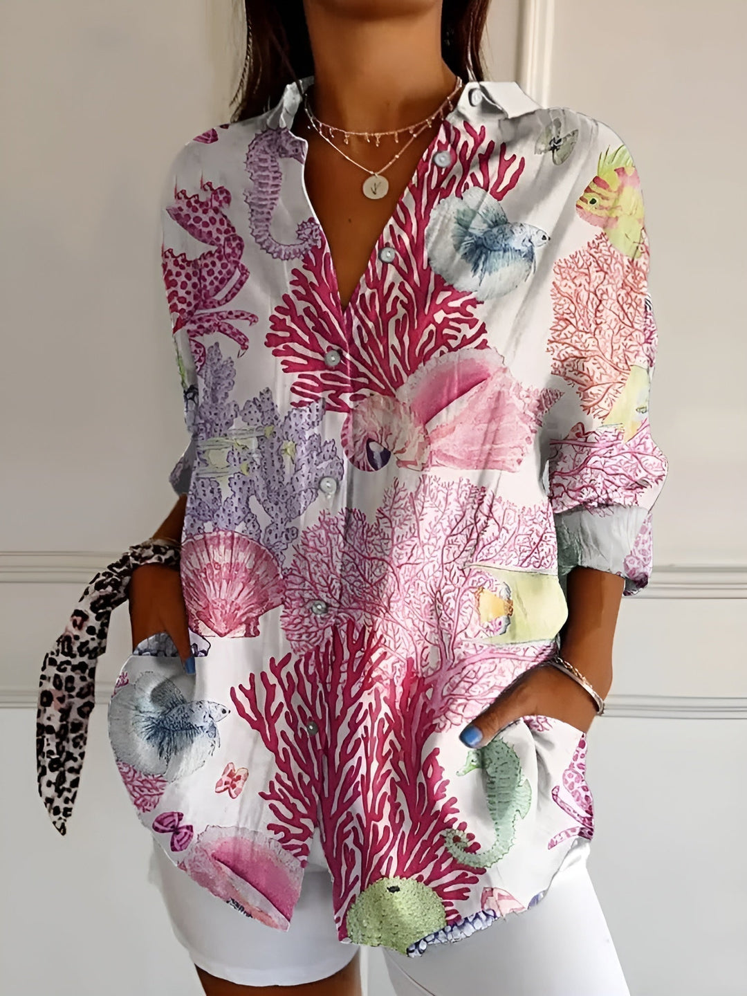 Women's Chic Blouse with Whimsical Prints