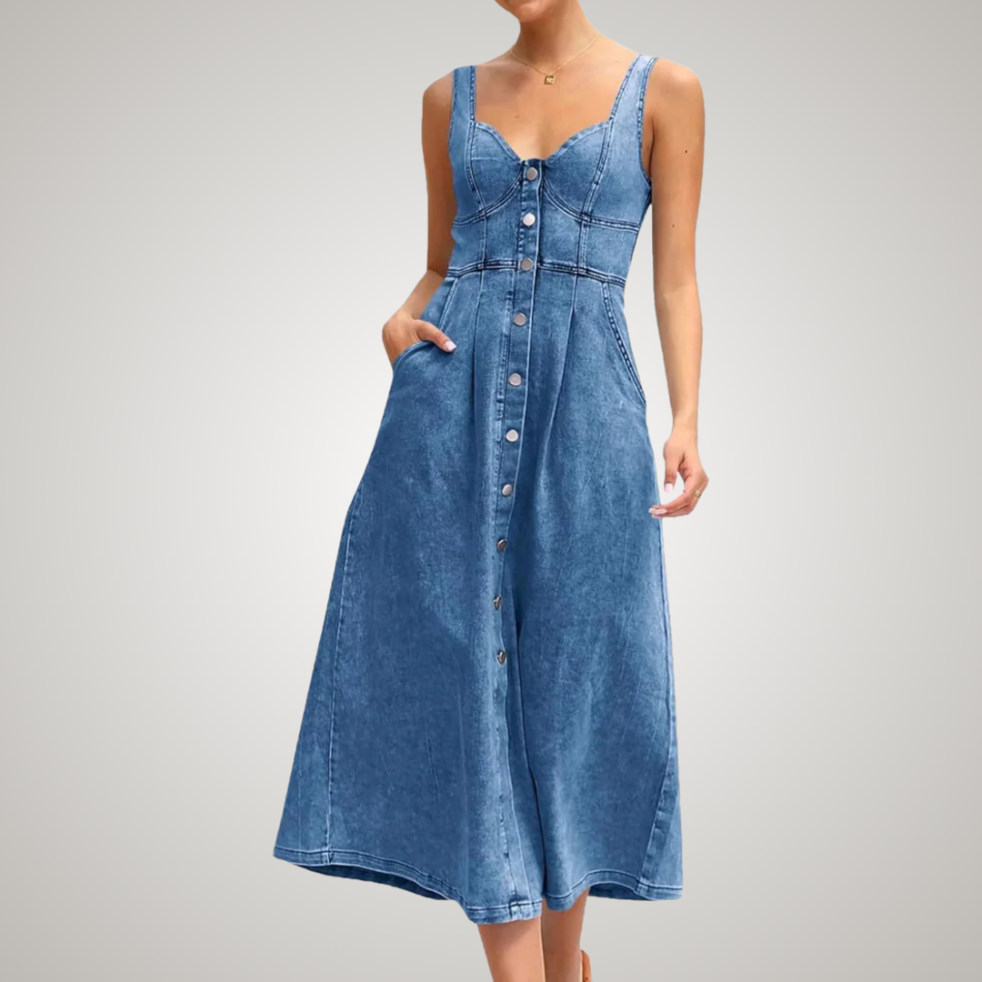 Women's Classic Sleeveless Button-Front Denim Dress