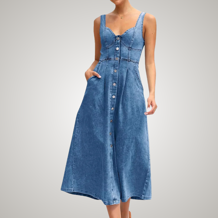 Women's Classic Sleeveless Button-Front Denim Dress