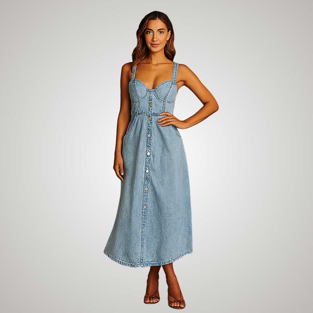 Women's Classic Sleeveless Button-Front Denim Dress
