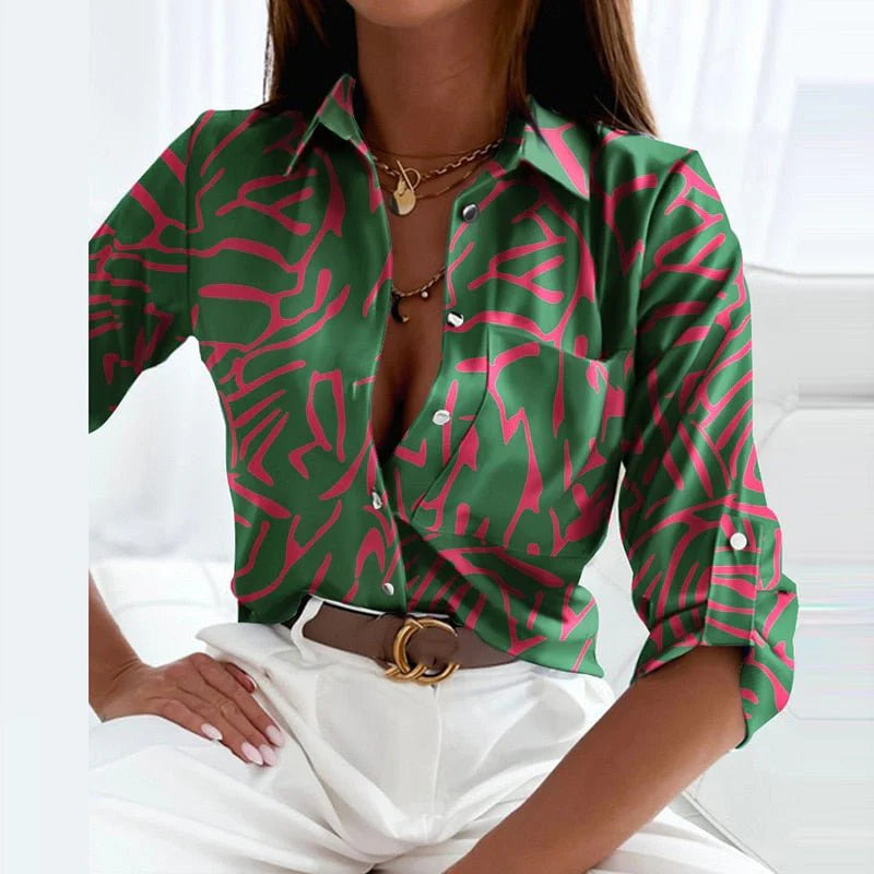Women’s Printed Button-Up Blouse | Long Sleeve