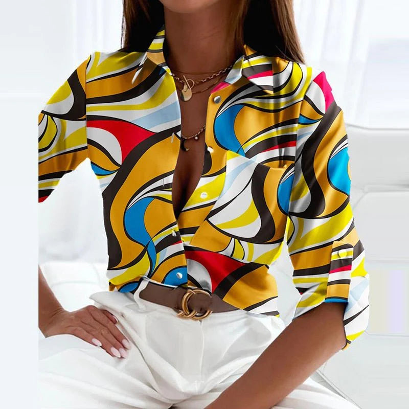 Women’s Printed Button-Up Blouse | Long Sleeve