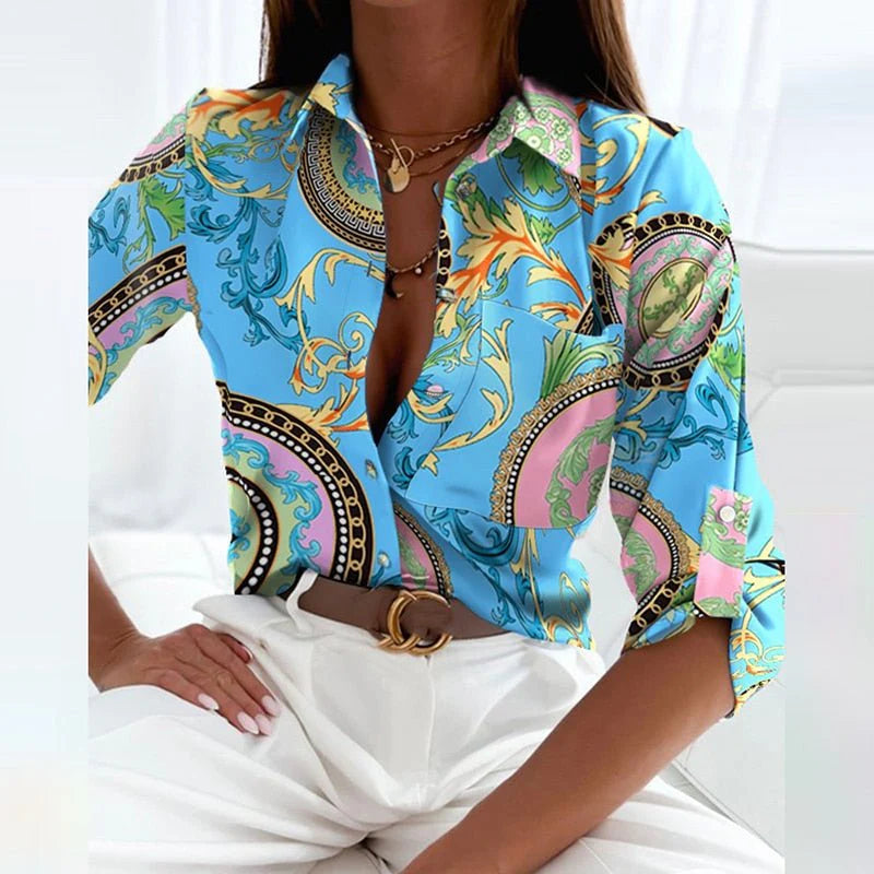 Women’s Printed Button-Up Blouse | Long Sleeve