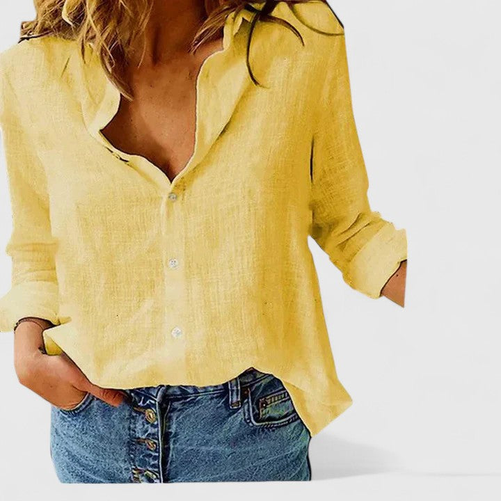 Women's Linen Button Down Shirt Relaxed Fit Collar