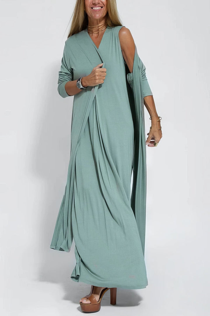 Women's Elegant Long Dress with Coordinated Cardigan