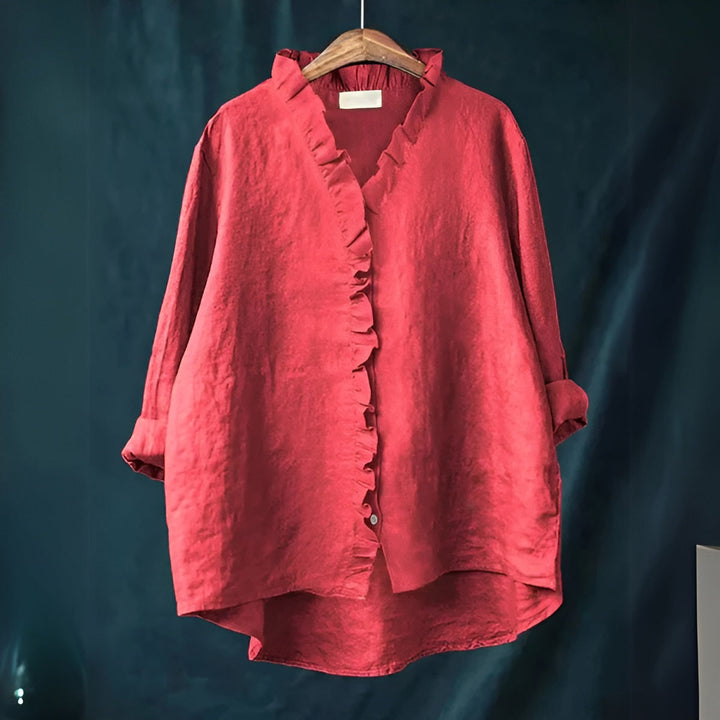Women’s Ruffled Button-Front Linen Blouse