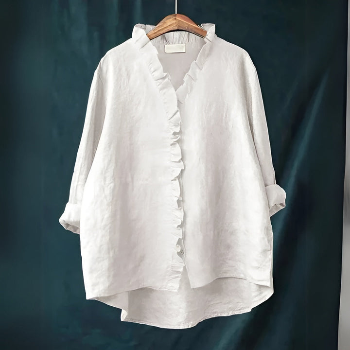Women’s Ruffled Button-Front Linen Blouse