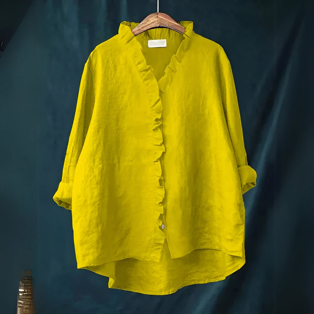 Women’s Ruffled Button-Front Linen Blouse