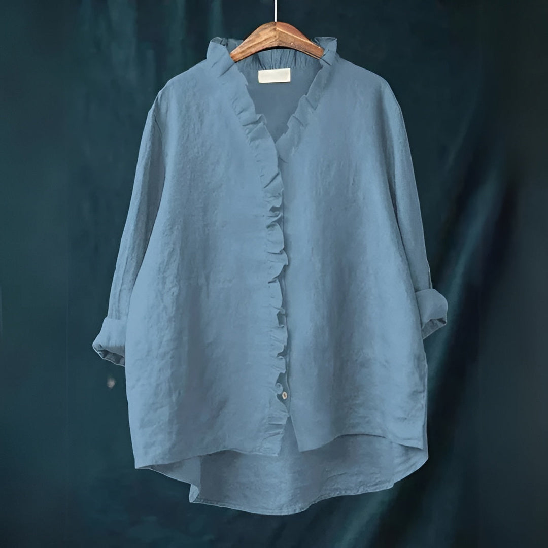 Women’s Ruffled Button-Front Linen Blouse