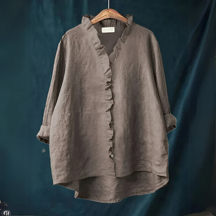 Women’s Ruffled Button-Front Linen Blouse