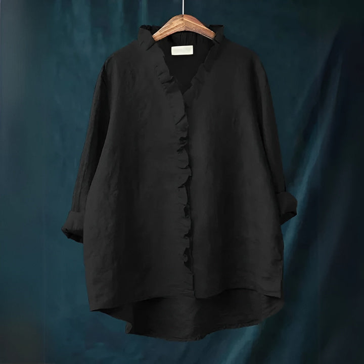Women’s Ruffled Button-Front Linen Blouse