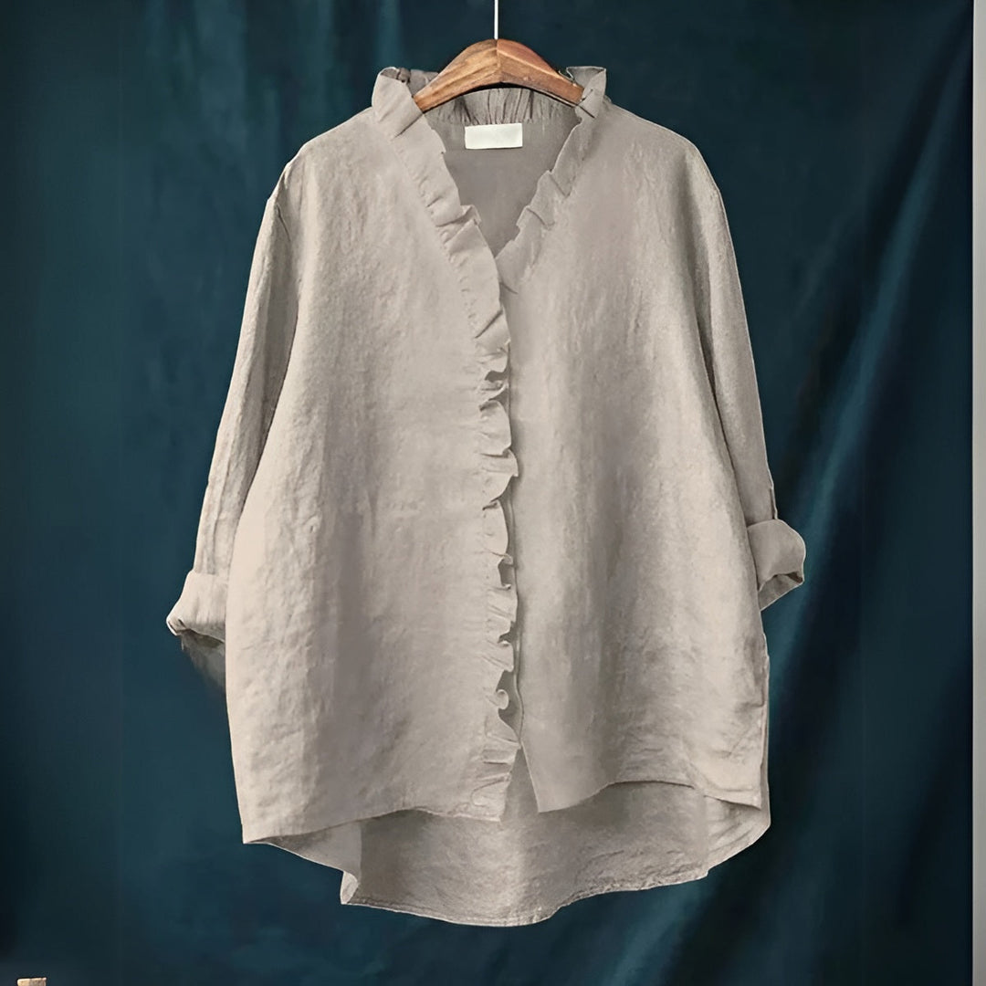 Women’s Ruffled Button-Front Linen Blouse